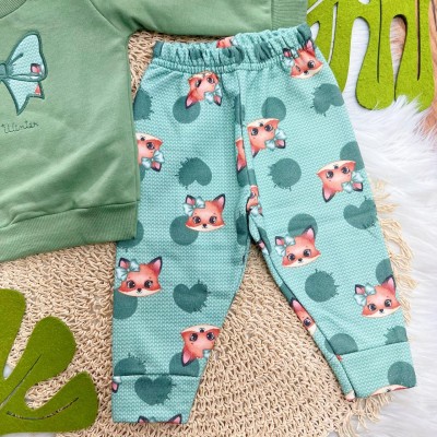 Conj. Casaco de Moletom Cute Winter e Calça Raposinha - Verde